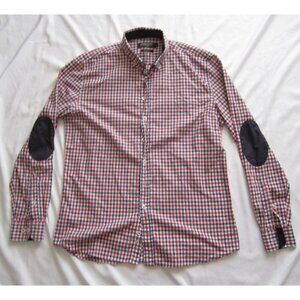 Men's Premoda Slim Fit Button Elbow Patch Long Sleeve Shirt Sz L (MT629)